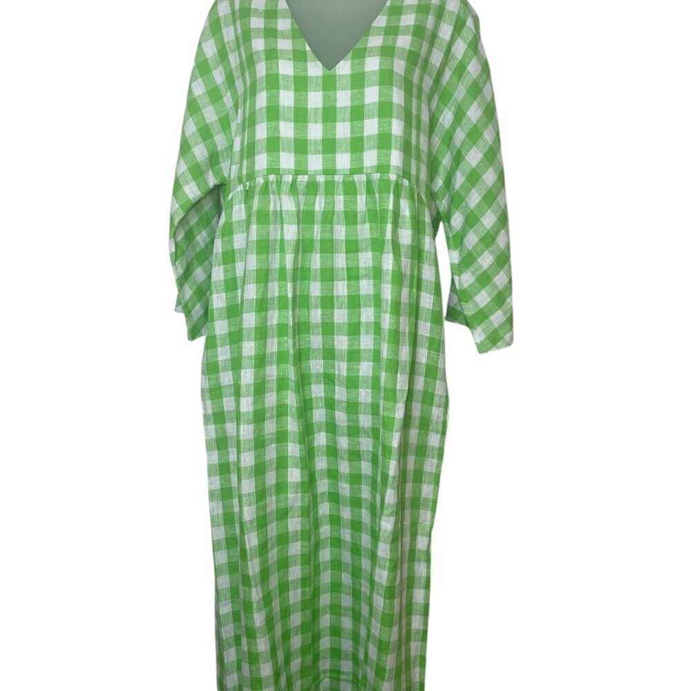 Mara Hoffman Aviva Green Checkered Midi Dress XS | 100% Hemp | NWOT - Picture 2 of 6